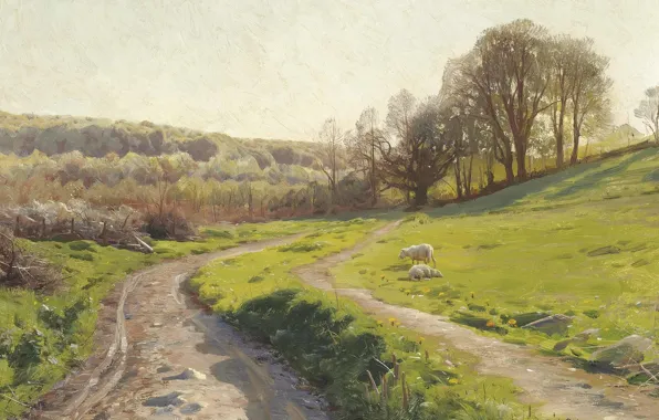 Picture Danish painter, 1913, Peter Merk Of Menstad, Peder Mørk Mønsted, Danish realist painter, oil on …