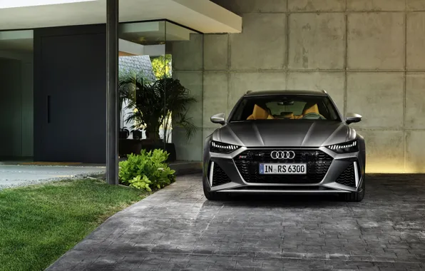 Picture Audi, the wall, universal, RS 6, 2020, 2019, dark gray, V8 Twin-Turbo, RS6 Avant