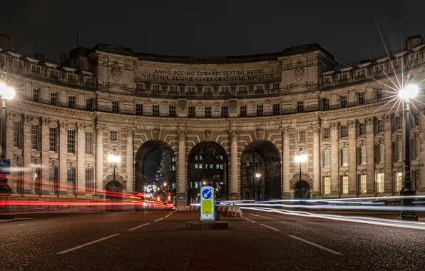 Picture road, night, lights, movement, the building, England, London, excerpt, lights, arch, Admiralty Arch