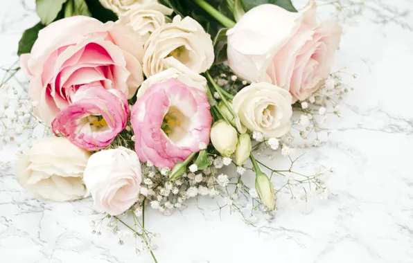 Picture flowers, roses, pink, flowers, roses, eustoma, eustoma