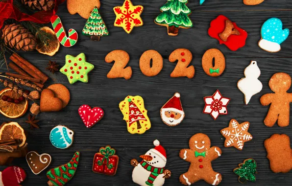 Picture cookies, New year, composition, gingerbread, 2020