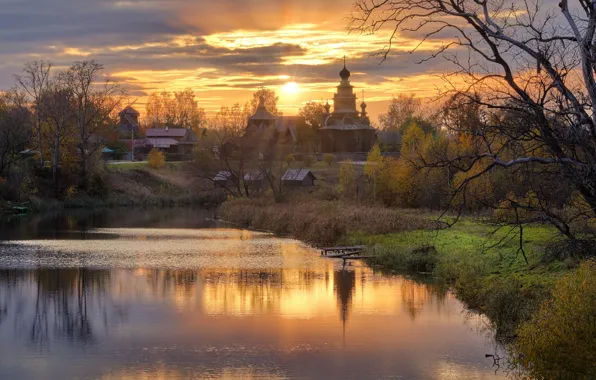Picture autumn, the sun, landscape, nature, the city, Church, Suzdal, river, Gregory Beltsy