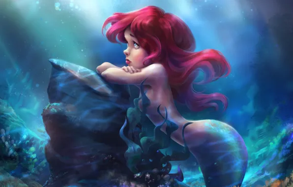 Wallpaper sadness, mood, the ocean, fantasy, art, tear, the little mermaid,  children's, Little mermaid, Anna Anikeyka images for desktop, section  фантастика - download