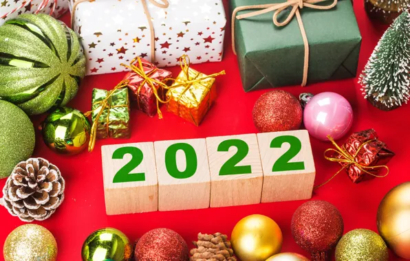 Picture balls, balls, cubes, figures, gifts, New year, 2022