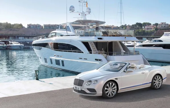 Picture yacht, sea, bentley continental gt cabriolet, yacht club