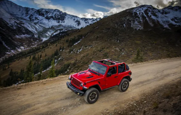 Picture mountains, red, speed, primer, 2018, Jeep, Wrangler Rubicon