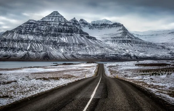 Picture road, mountain, Iceland
