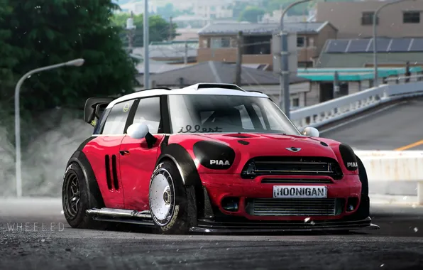 Picture Red, Auto, Mini, Countryman, Machine, Mini Cooper, Illustration, Hoonigan, Transport & Vehicles, by TOO WHEELED, …