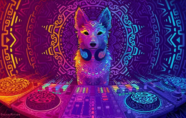 Picture dog, art, DJ, art, DJ, 2019, Disco Dingo, Sylvia Ritter, by Sylvia Ritter