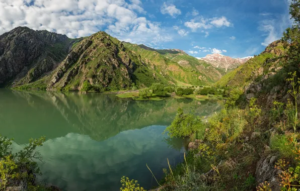 Picture landscape, mountains, nature, lake, vegetation, Uzbekistan, Urungach