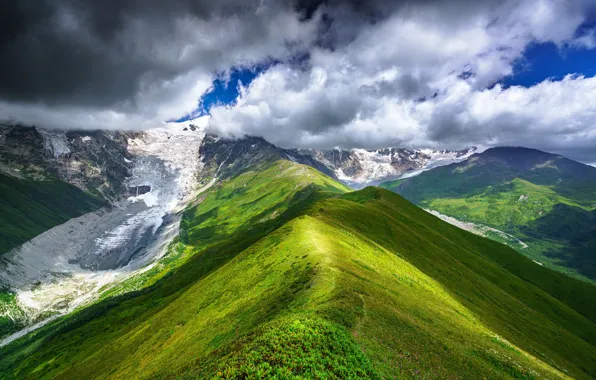 Picture the sky, clouds, snow, mountains, Georgia, Upper Svaneti, Chkhutnieri Pass