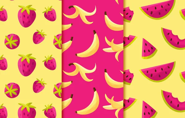 Picture background, texture, strawberry, fruit, Purple, banana, yellow, patterns, fruits