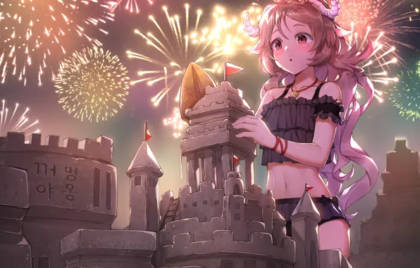 Picture Girl, The game, Castle, Salute, Girl, Hair, Eyes, Art, Art, Eyes, Castle, Game, Fireworks, Fireworks, …
