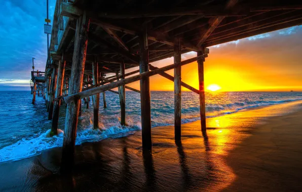 Picture sea, wave, sunset, bridge, photo, pier