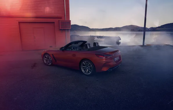 Picture red, shore, the building, BMW, Parking, Roadster, pond, BMW Z4, First Edition, M40i, Z4, 2019, …