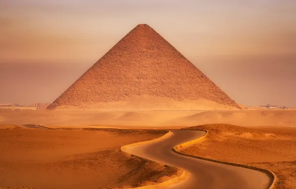Picture road, desert, landscape, Egypt, sand, pyramid, dunes, monument, Giza, Cairo