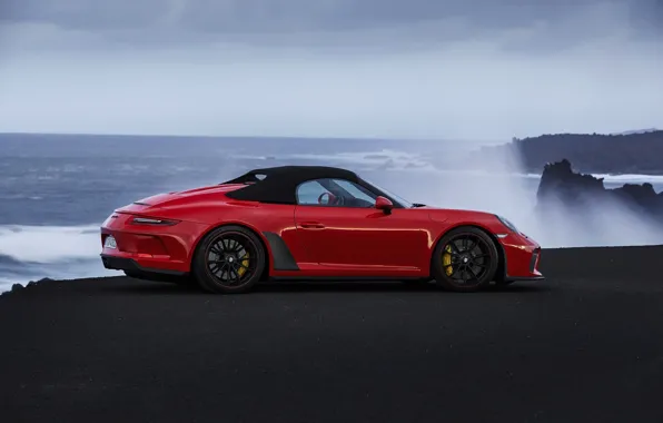 Picture red, shore, 911, Porsche, Speedster, 991, the soft top, 2019, 991.2