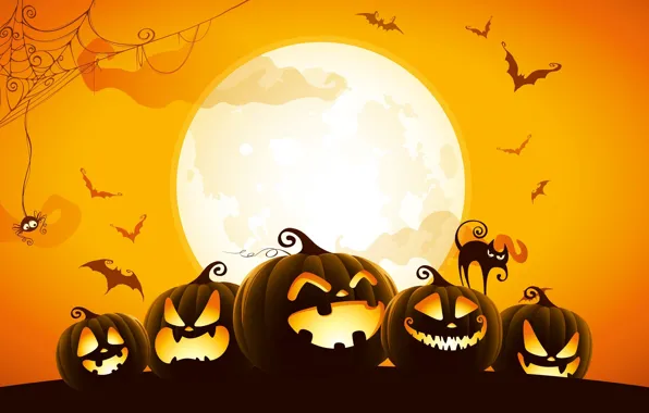Wallpaper the moon, Halloween, pumpkin, bat, Halloween images for ...