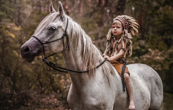 Picture mood, horse, boy, Indian