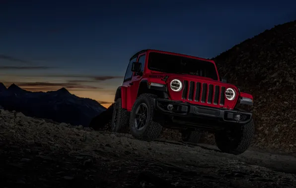 Picture mountains, night, red, 2018, Jeep, pass, Wrangler Rubicon