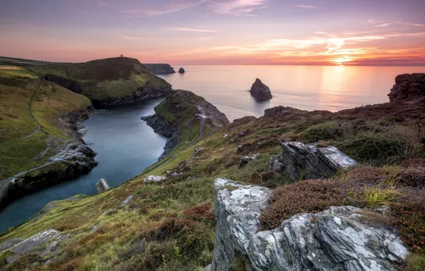 Picture sunset, coast, England, Cornwall