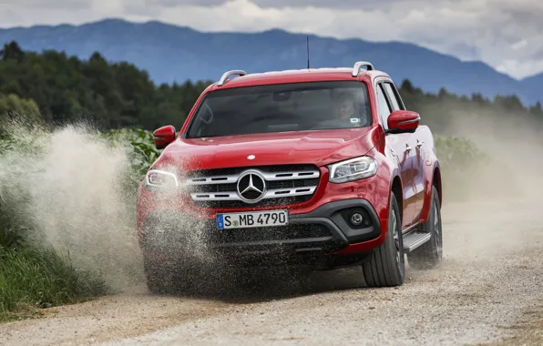 Picture red, movement, Mercedes-Benz, dust, pickup, primer, 2017, X-Class