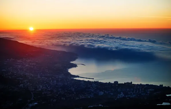 Picture sea, clouds, mountains, the city, Crimea, Yalta, JUBK