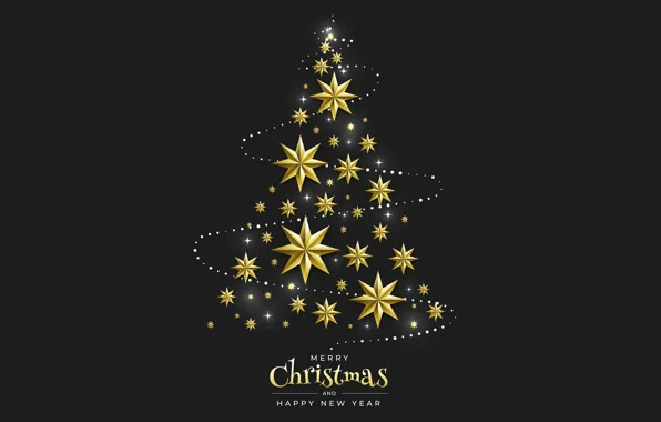 Picture stars, decoration, gold, tree, Christmas, New year, golden, christmas, black background, new year, happy, background, …