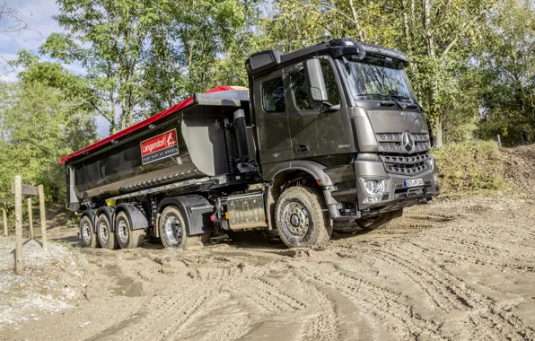 Picture Mercedes-Benz, dirt, the ground, tractor, dump truck, 4x2, Arocs, the trailer