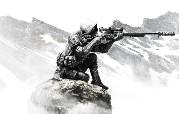 Picture landscape, mountains, pose, the game, art, sniper, rifle, shooter, Sniper Ghost Warrior 4, Sniper: Ghost …