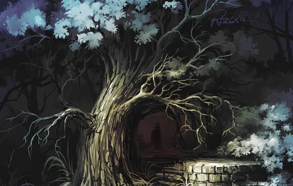 Picture Tree, Figure, Forest, Silhouette, Darkness, Art, Roman Avseenko, by Roman Avseenko, a little dark