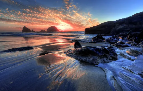 Picture Sunset, Sea, Beach, Stones