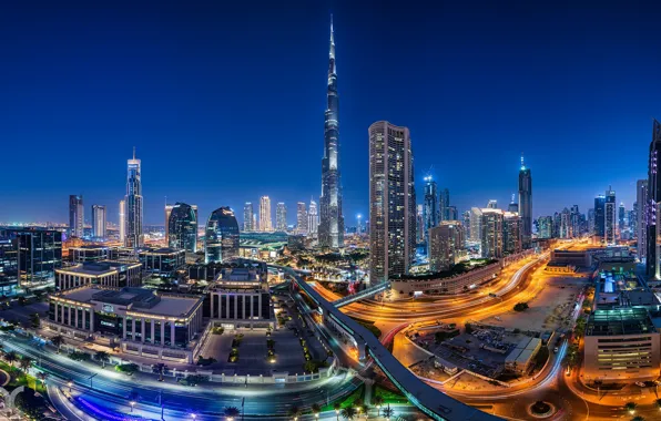 Picture building, road, home, Dubai, night city, Dubai, skyscrapers, UAE, Burj Khalifa, Burj Khalifa, UAE