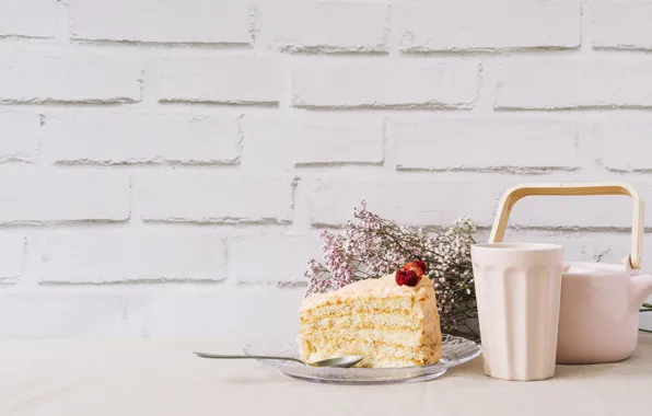 Picture glass, photo, wall, kettle, cake