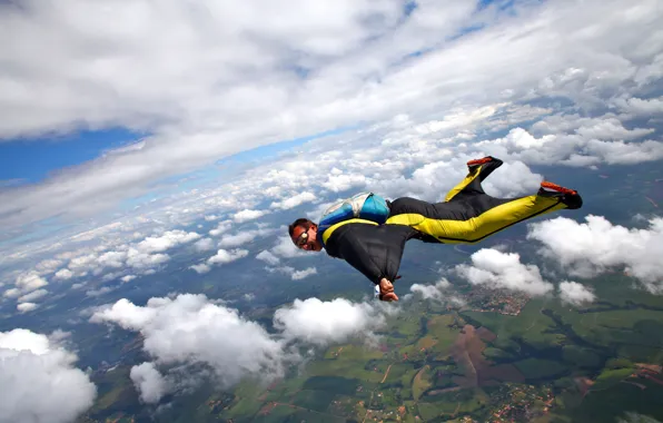 Picture photo, Clouds, Sport, Flight, Male, Uniform, Parachuting, skydiving