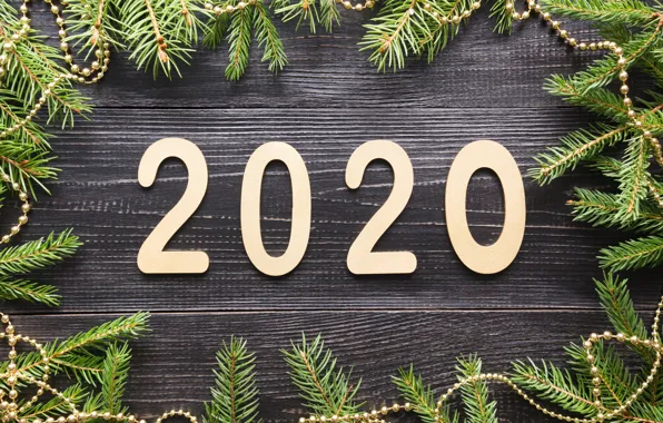 Picture New Year, Christmas, christmas, new year, wood, merry, decoration, fir tree, 2020, fir-tree branches