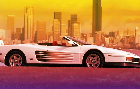 Picture The city, Ferrari, 80s, Testarossa, VHS, 80's, Synth, Retrowave, Synthwave, 512 TR, Ferrari Testarossa 512 …