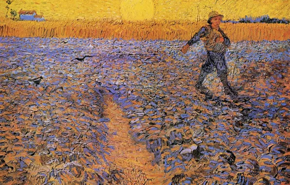 Picture field, the sun, Vincent van Gogh, The Sower 4, the guy in the hat, the …