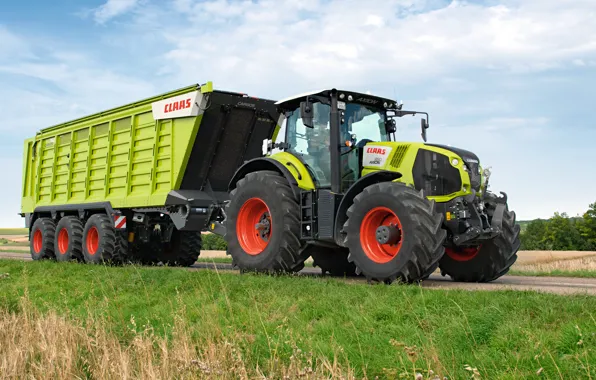 Picture road, tractor, the trailer, Claas Axion 850