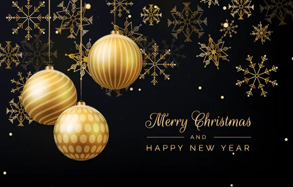 Picture decoration, background, gold, Christmas, New year, golden, christmas, black background, new year, happy, balls, background, …