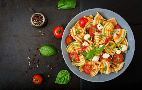 Picture background, pepper, salad, pasta, pasta, Basil, tomatoes