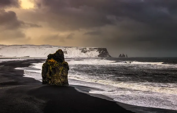 Picture sea, sunset, shore, Iceland