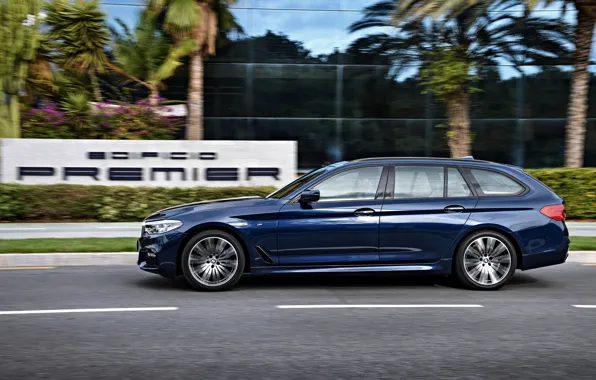 Picture road, movement, the building, BMW, universal, xDrive, Touring, 530d, 5, dark blue, 2017, 5-series, G31
