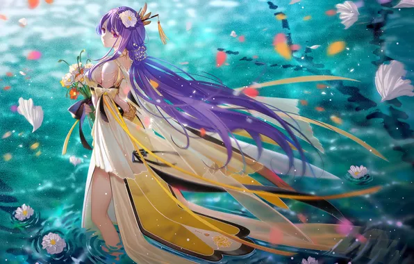Picture water, girl, flowers, the evening, Vocaloid, long hair, TID
