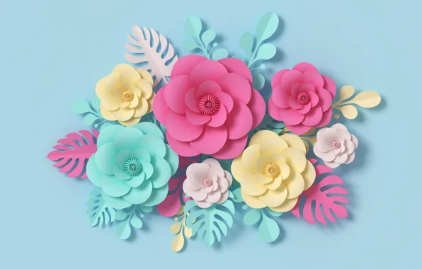 Picture flowers, rendering, pattern, colorful, pink, flowers, composition, rendering, paper, composition, floral