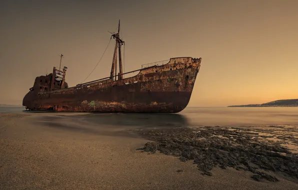 Picture coast, ship, Greece, the skeleton, old, rust, Dimitrios shipwreck