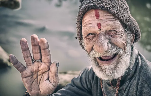 Picture Portrait, Nepal, Kathmandu, smiling man