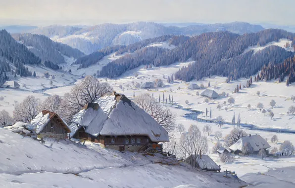 Picture German painter, German painter, oil on canvas, Carl Hauptmann, Karl Hauptmann, Large Black Forest Winter …