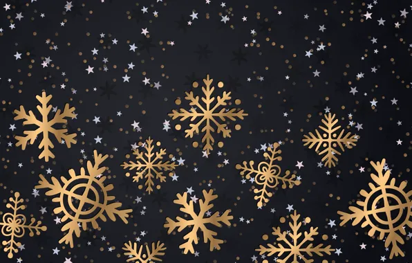 Picture winter, snowflakes, background, gold, New Year, Christmas, golden, gold, black, Christmas, winter, background, New Year, …
