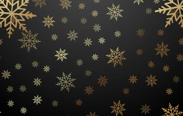 Picture winter, snowflakes, gold, New Year, Christmas, golden, black background, gold, black, Christmas, winter, background, New …